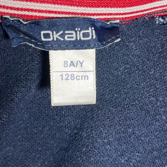 Okaidi Grey Boys Zip-up Sweater Jacket - Size 8 Basketball Emblem Half Collar - Picture 7 of 10